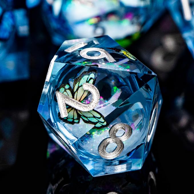 Butterfly DND Dice Colorful Blue Liquid Core Dice Set - Image 4