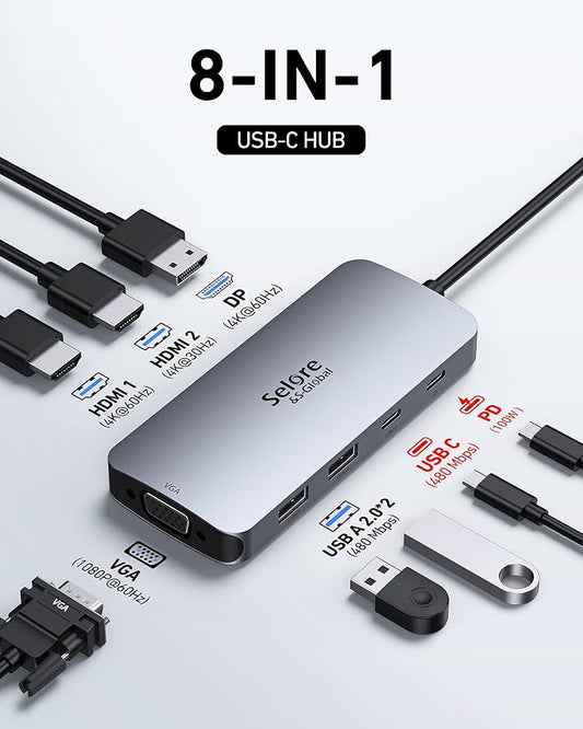 USB C Docking Station Dual HDMI Monitor Adapter, Selore USB C Hub 3 Monitors - Image 2