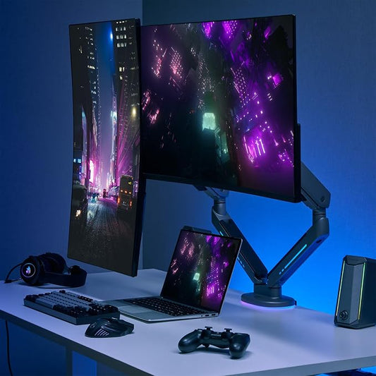 AVLT Dual 27”-43” RGB Gaming Monitor Arm Desk Mount Built-in 20 Lighting Modes - Image 2
