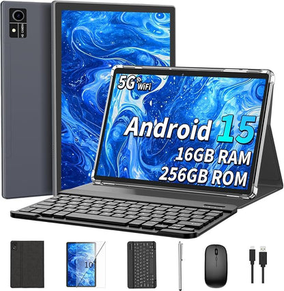Android 15 Tablet with Keyboard, 16GB（8+8）RAM+256 Storage, 8000mAh Battery by Unknown