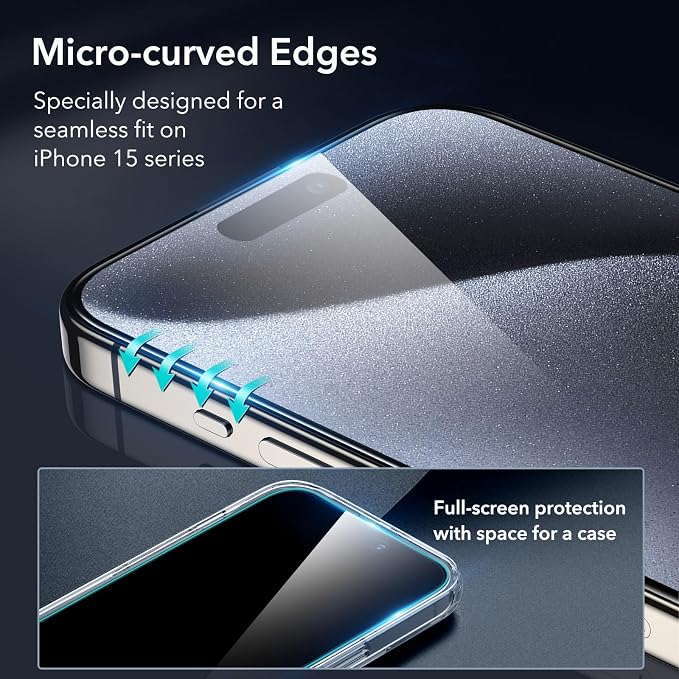 ESR 3+2 Pack for iPhone 15 Pro Screen Protector, 3 Black Edge Tempered-Glass - Image 3