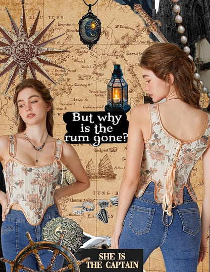 SCARLET DARKNESS Bustier Tops for Women Renaissance Floral Lace Up Bodyshaper - Image 3