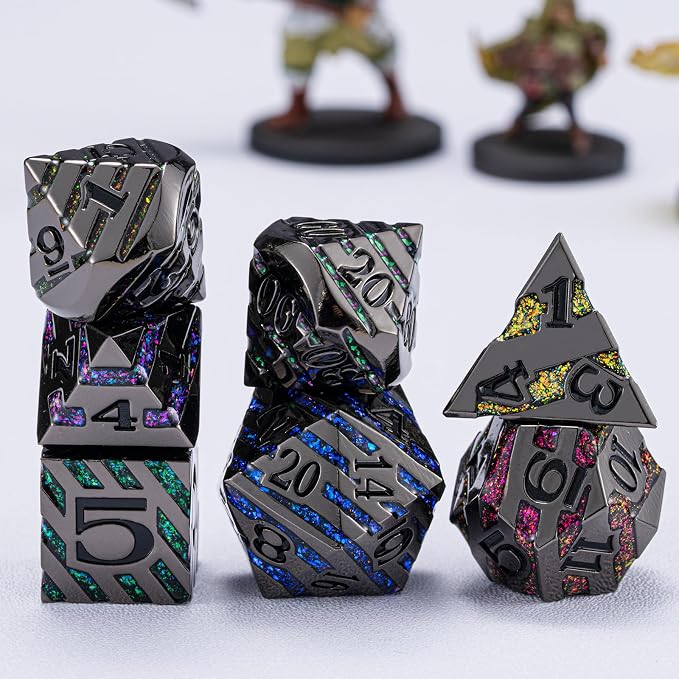 Metallic Glitter Stripes D&D Dice Set, DND Metal Dice - Image 5