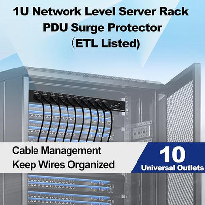 10 NEMA 5-15R Outlet Surge Protector PDU, 120V 15A 3600J 10KA, 1U Rack Mount - Image 5