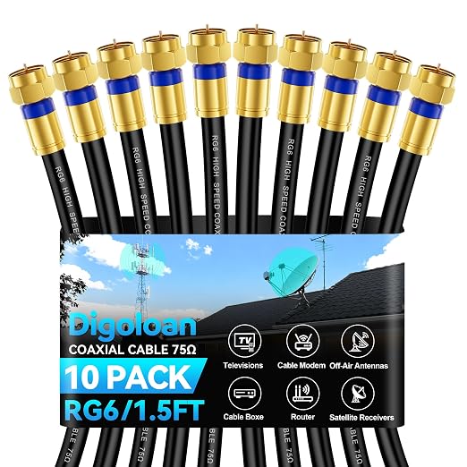 Coaxial Cable 1.5ft 10 Pack, RG6 Coax Cable Cord Extender by Unknown