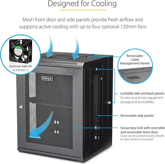StarTech 4-Post 15U Wall Mount Network Cabinet w/ 1U Shelf, Ships Fully - Image 2