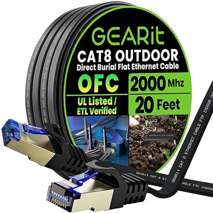 GEARit Cat 8 Outdoor Flat Ethernet Cable Direct Burial Rated LLDPE Jacket by GEARit