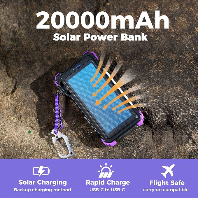 BLAVOR Solar Power Bank 20000mAh/74000mWh Built-in Cables, Wireless Charger - Image 3