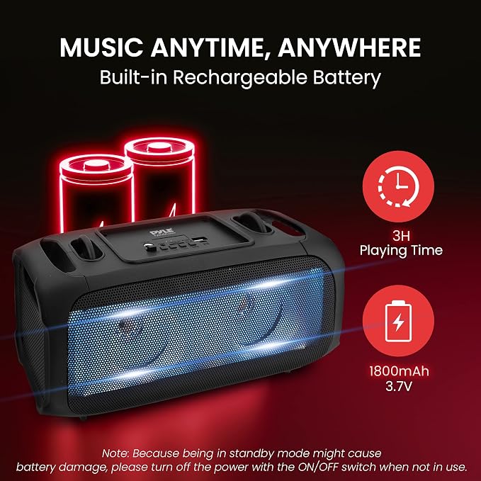 Pyle Wireless Portable Bluetooth Boombox Speaker - 120W Rechargeable Boom Box - Image 6