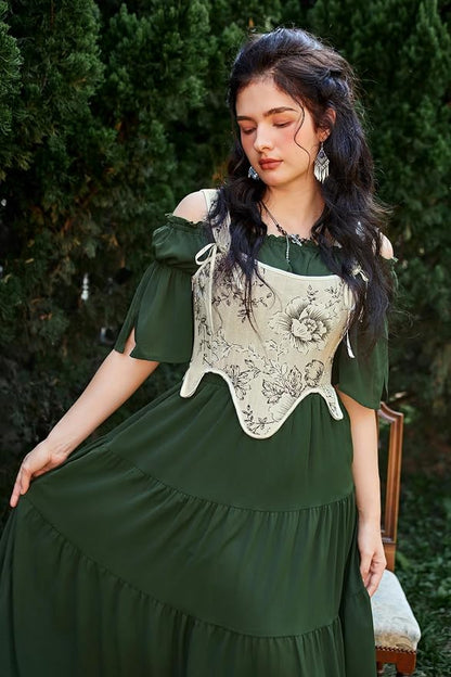 SCARLET DARKNESS Bustier Tops for Women Renaissance Floral Lace Up Bodyshaper - Image 2
