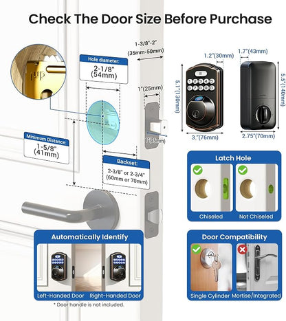 Veise KS02A Fingerprint Keyless Entry Door Lock, Auto Lock, Electronic Keypad - Image 9