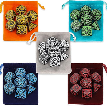 CiaraQ Polyhedral Dice with 5 Pouches, 5 Sets of Retro Dice - Image 2