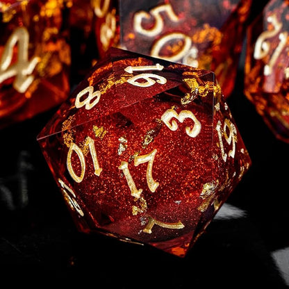 ARUOHHA Liquid Core DND Dice Set, RPG Golden Numbers Red Dungeons Polyhedral - Image 3