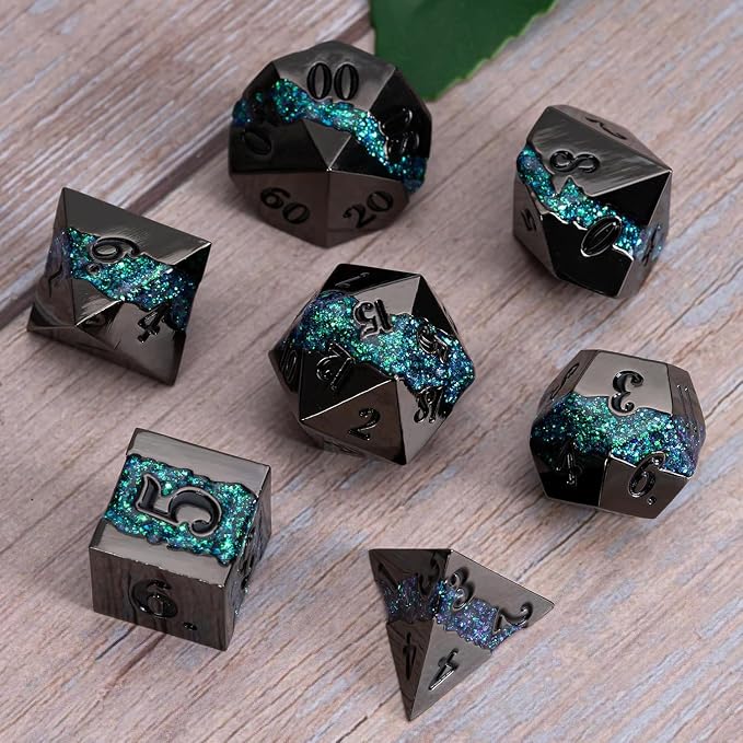 Metal RPG Dice Set, DND Polyhedral Dice Set 7pcs, Metallic Glitter Large Stripe - Image 2