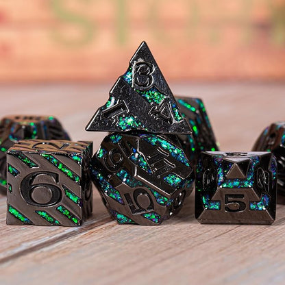 Metal Stripe Dice, Solid Metallic Glitter Stripes DND Dice - Image 4