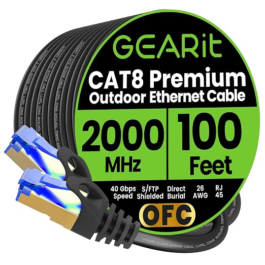 GEARit Cat8 Outdoor Ethernet Cable Waterproof, Direct Burial, LLDPE UV Jacket by GEARit