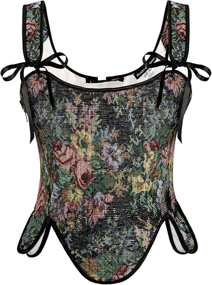 SCARLET DARKNESS Bustier Tops for Women Renaissance Floral Lace Up Bodyshaper by SCARLETDARKNESS