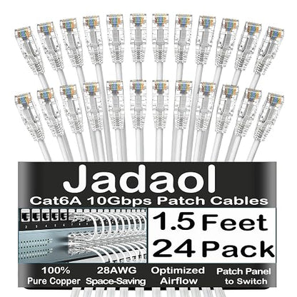 Jadaol UL Listed Patch Cables Cat 6a / Cat 6 1.5 ft 24-Pack, 10Gbps 550MHz Slim by Jadaol