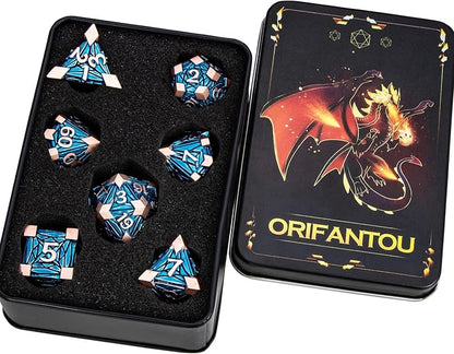 7PCS Metal DND Dice Set with Box, Debris RPG Copper Blue D and D Dice - Image 6