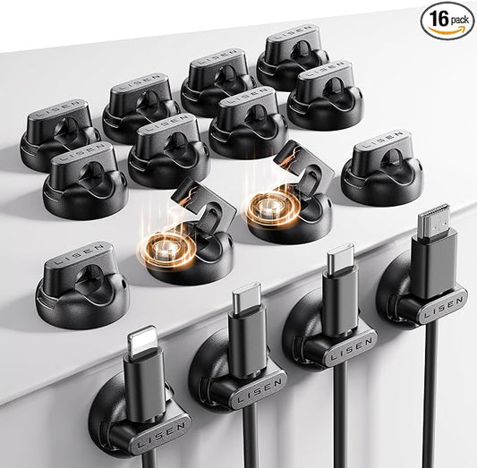 16-Pack Magnetic Cable Clips Cord Holder, LISEN Office Desk Organizers and by Lisen