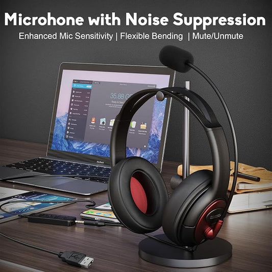 MAIRDI USB Headset with Microphone, Type-C/USB/3.5mm Jack 3-in-1 PC Headset - Image 2