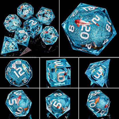 ARUOHHA Liquid Core DND Dice Set, Handmade RPG Koi Fish Dungeons Polyhedral - Image 3