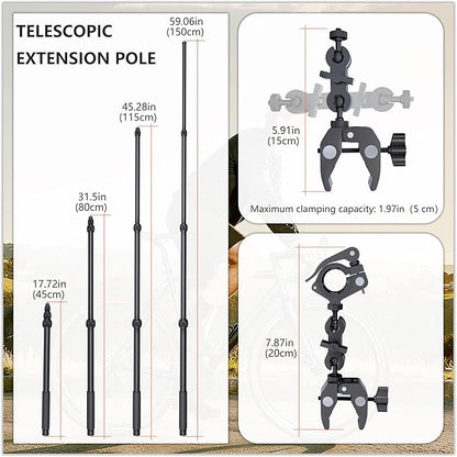 Motorcycle Camera Mount for Insta 360 x5, Adjustable GoPro Bike Extension Pole - Image 7