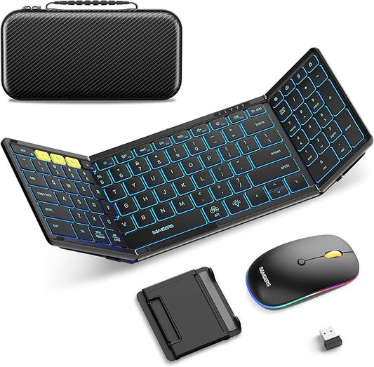 Samsers Foldable Keyboard and Mouse, Folding Bluetooth Keyboard Mouse Combo by HOME
