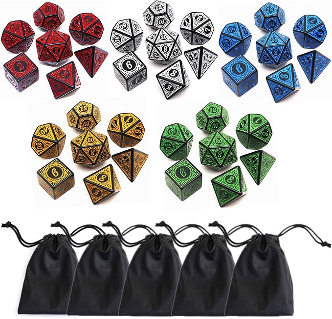 Polyhedral DND Dice Set, 5 Pack Dice Sets Fit by CREEBUY