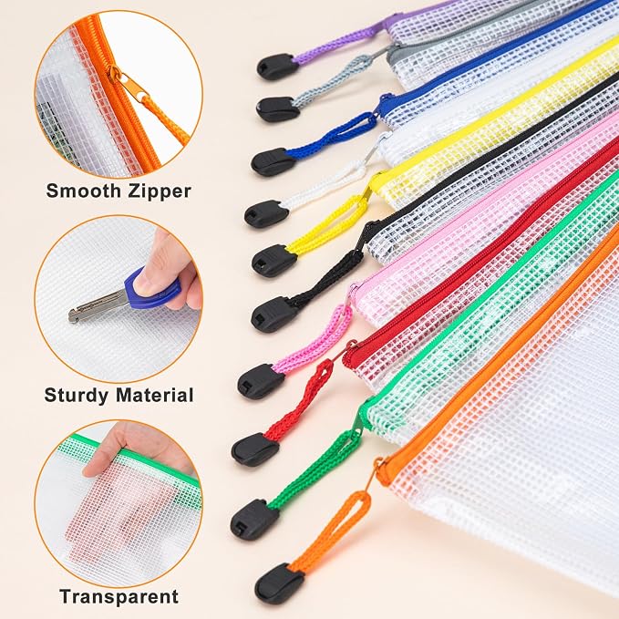 12pcs Mesh Zipper Pouch Bags, Waterproof A4 Letter Size Puzzle Bag - Image 4