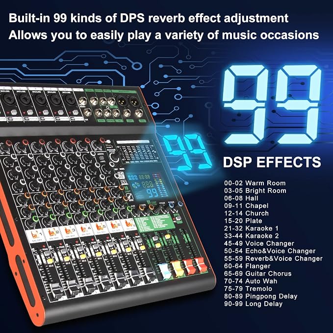 Depusheng TG8 professional dj audio mixer 8 channel input and dual group output - Image 3