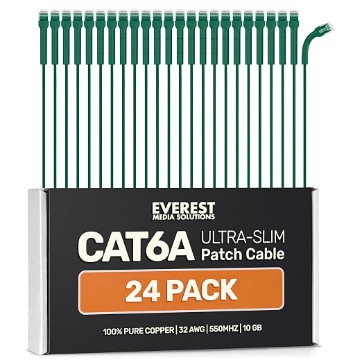 Everest Ultra Slim Cat6a Ethernet Patch Cables 15ft Green by EverestMediaSolutions