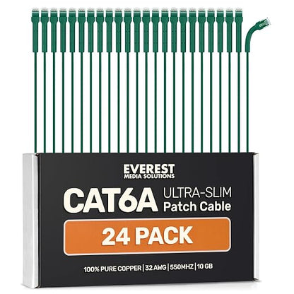 Everest Ultra Slim Cat6a Ethernet Patch Cables 0.5ft Green by EverestMediaSolutions