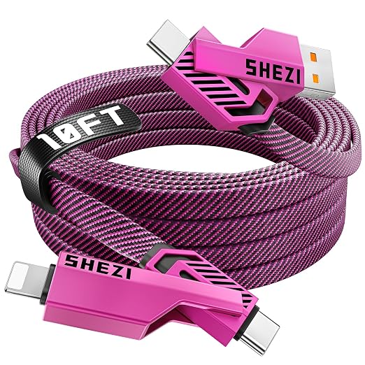 SHEZI 4-in-1 USB C Cable 60W 10FT Fast Charging Flat Nylon Braided Charger Cord by SHEZI