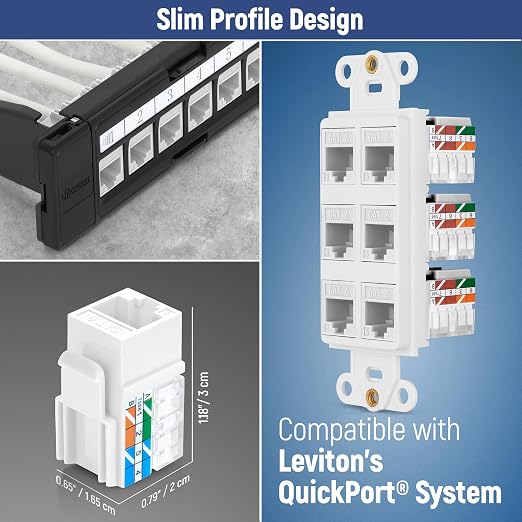 Everest 90° Angled RJ45 Cat6A Keystone Jacks 50-Pack in White - Image 6