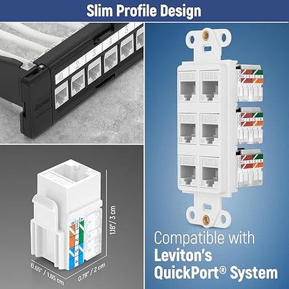 Everest 90° Angled RJ45 Cat6 Keystone Jacks 10-Pack in White - Image 6