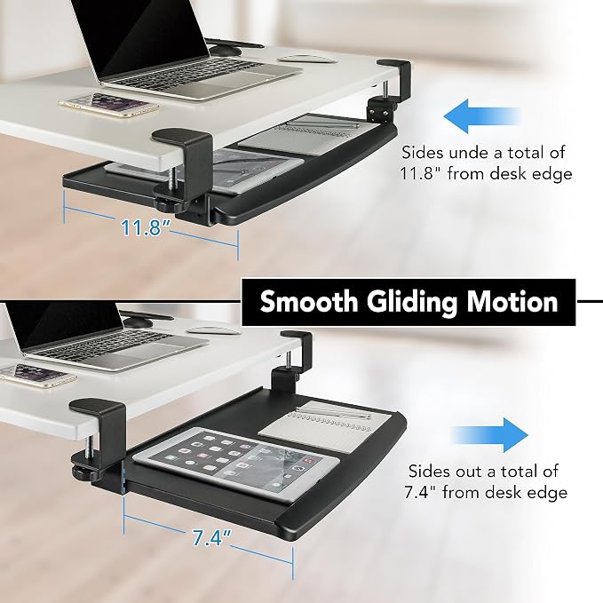 EHO Clamp-On Retractable Adjustable Keyboard Tray, Under Desk Ergonomic - Image 5
