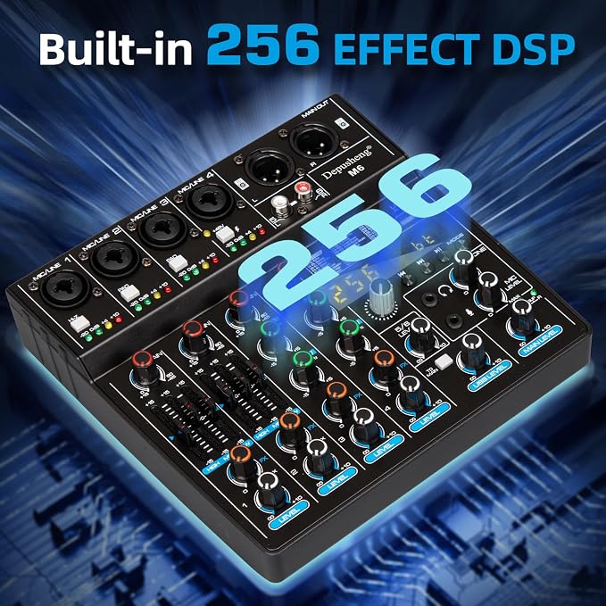 Depusheng M6 Portable Mini Mixer 6-Channel Audio Mixer DJ Console - Image 8