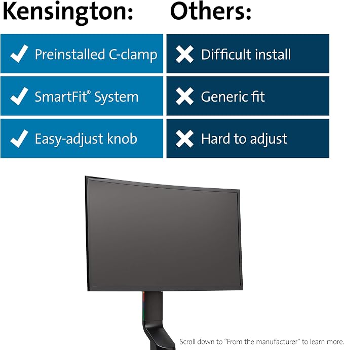 Kensington Single Monitor Desk Mount, C-clamp Vesa Stand Fits up to 32 inch - Image 8