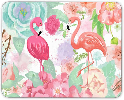Non-Slip Rubber Mouse Pad， Bright Colors Watercolor Flamingo and Flowers Mouse by Qien+BaiSei