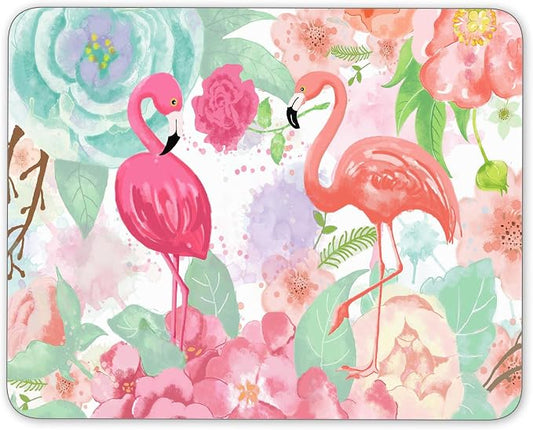 Non-Slip Rubber Mouse Pad， Bright Colors Watercolor Flamingo and Flowers Mouse by Qien+BaiSei