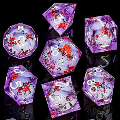 ARUOHHA DND Resin Dice Plum Blossom Liquid Core Silver Purple Sharp Edged - Image 2