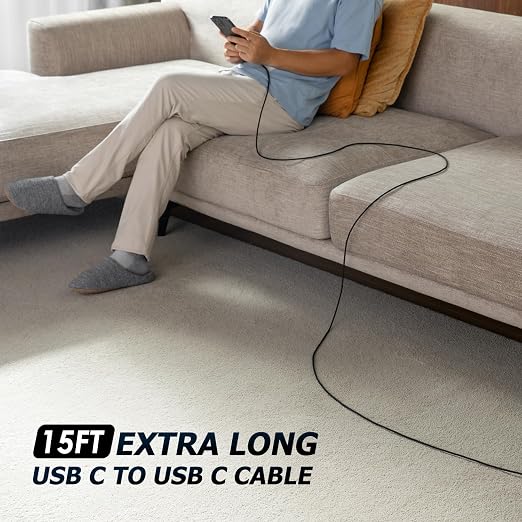 Extra Long USB C to USB C Cable 15FT 100W, USB C Charger Cable Fast Charging - Image 5