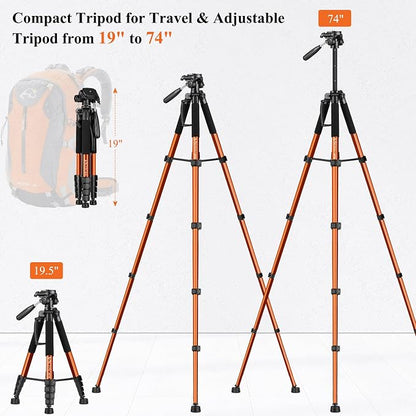 Victiv Tripod 74-Camera-Tripod for Cell Phone, Aluminum Professional Heavy Duty - Image 2