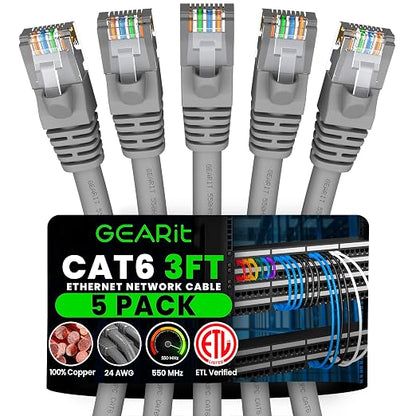 GEARit Cat 6 Patch Cables 3 ft Gray Cat6 Patch Cables 3ft Gray/Ethernet Patch by GEARit