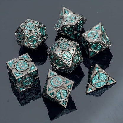 Green Black Nickel Finish Heavy Metal DND Dice Set - Image 6