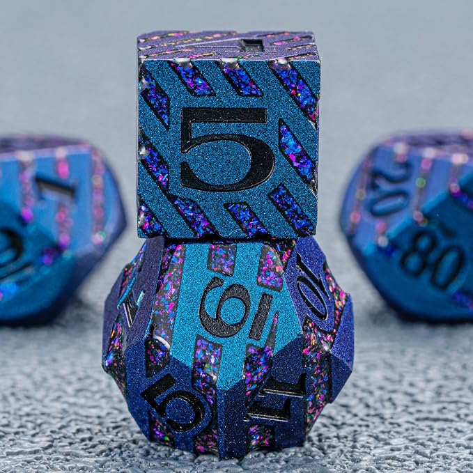 Metallic Glitter Stripes D&D Dice Set, RPG Metal Dice Set Dungeons and Dragons - Image 2