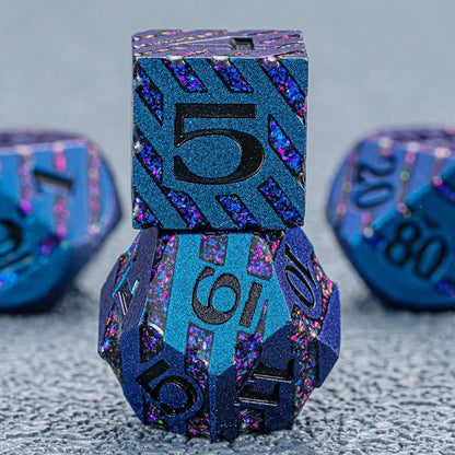Metallic Glitter Stripes D&D Dice Set, RPG Metal Dice Set Dungeons and Dragons - Image 2