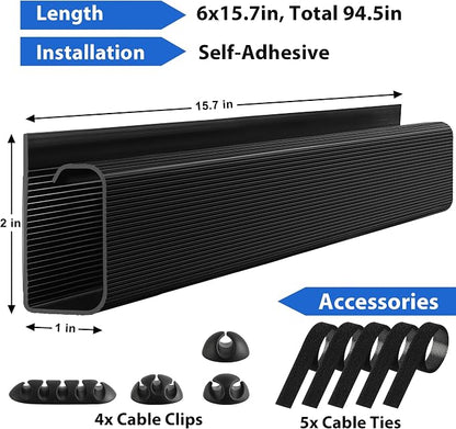 Cable Management Under Desk 94.5in J Channel, ZhiYo Cord Organizer - Image 2