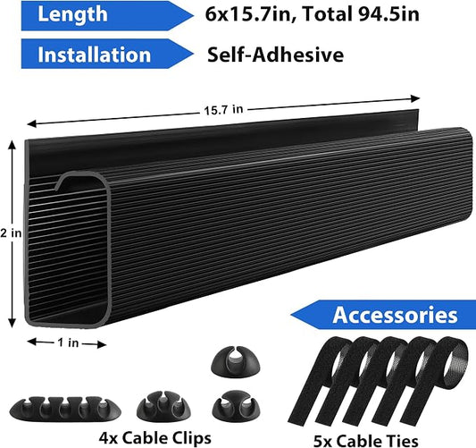 Cable Management Under Desk 94.5in J Channel, ZhiYo Cord Organizer - Image 2